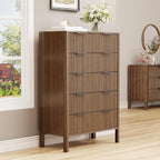 47 Inch Tall Dressers for Bedroom Fluted 5 Drawer Dresser, Wooden Dresser Modern Chest of Drawers Dressers with Organizer Storage for Bedroom, Living Room, Entryway, Walnut