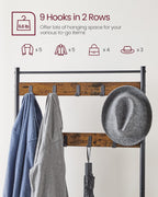 VASAGLE Coat Rack, Hall Tree with Shoe Storage Bench, Entryway Bench with Shoe Storage, 3-in-1, Steel Frame, for Entryway, 12.6 x 27.6 x 68.9 Inches, Industrial, Rustic Brown and Black UHSR41BX