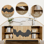 Natural Buffet Cabinet Sideboard with Storage 63'' Distinctive Coffee Bar with Flowing Water Patterns Kitchen Buffet with 4 Doors for Bedroom, Living Room (Natural and Black)