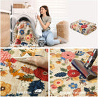 8x10 Area Rugs for Living Room: Washable Rug Non Slip Low Pile Soft Faux Wool Non Shedding Distressed Vintage Floral Large Area Rugs for Bedroom Dining Room Nursery Under Table Farmhouse Home Office