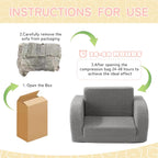 Toddler Couch, 2-in-1 Toddler Chairs Comfy 1-3 Years Old, Toddler Chair for Girls and Boys, Kids Couch Bed Fold Out, Convertible Baby Sofa to Lounge Chair for Playing, Reading, Napping, Grey