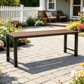 46" Outdoor Metal Backless Bench, All-Weather Patio Garden Bench for Backyard, Porch, or Lawn, Durable Steel Bench for Outdoor Spaces, Walnut