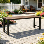 46" Outdoor Metal Backless Bench, All-Weather Patio Garden Bench for Backyard, Porch, or Lawn, Durable Steel Bench for Outdoor Spaces, Walnut