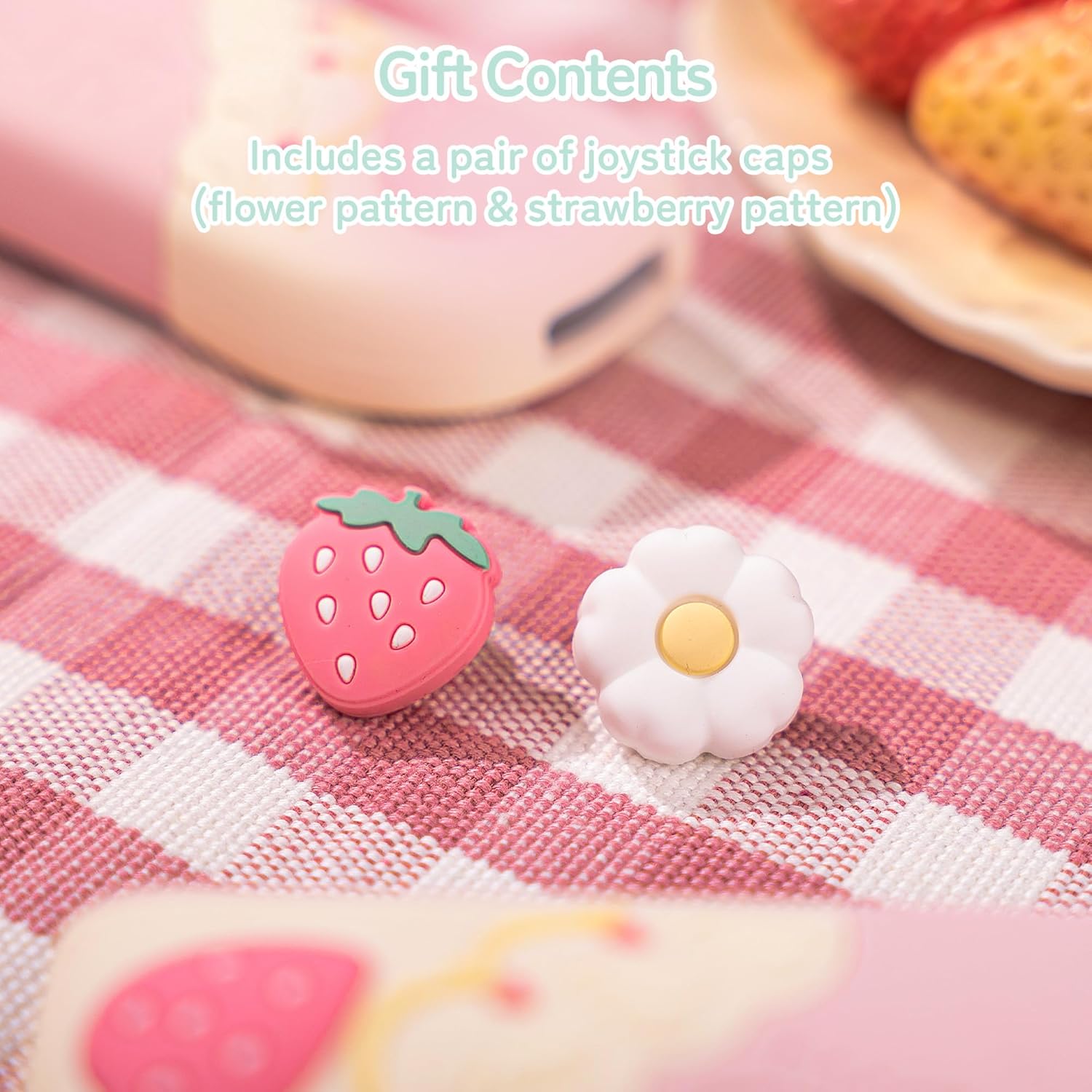 GeekShare Strawberries with Cream Case Compatible with Switch OLED, Soft Silicone Slim Protective Cover with Separable Shell and 2 Thumb Grips (Pink)