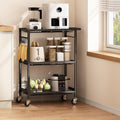 3-Tier Rolling Cart, Space-Saving Kitchen Cart with 150Lbs Capacity, Black Storage Cart with 2 Lockable Wheels for Kitchen Island, Restaurant, Garage, Backyard（No Wooden Boards, Lightweight Version）