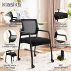 KLASIKA Ergonomic Mesh Back Armchairs with Non-Slip Mute Casters and Upholstered Fabric Thickened Seat, Reception Guest Chair with Lumbar Support for School Church Office Conference Room, Black 8Pack