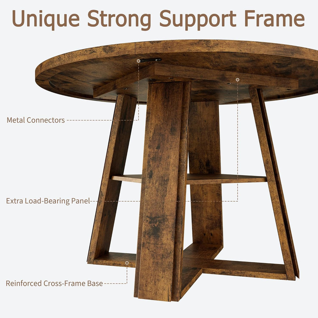 Garvee 43.3" Round Dining Table for 4-6 People, Circle Kitchen Table with Wooden Pedestal Base and Storage Shelf Space Saving Dining Room Table for Kitchen, Living Room, Apartment