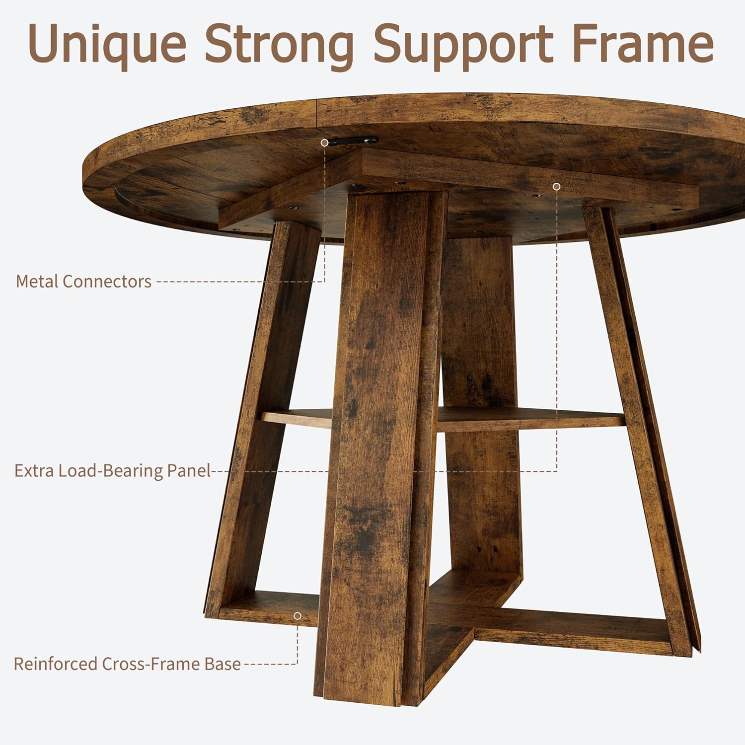 Garvee 43.3" Round Dining Table for 4-6 People, Circle Kitchen Table with Wooden Pedestal Base and Storage Shelf Space Saving Dining Room Table for Kitchen, Living Room, Apartment