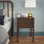 Max & Lily Jenny Kids Nightstand with 1 Drawer, Solid Pine Wood, Turned Spindle Legs, Low-VOC Finish, Vintage-Style Bedroom Side Table, Walnut