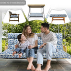 Porch Swing Cushion Three Seat, Waterproof Swing Cushions Replacement with Backrest, Outdoor Garden Furniture Patio 4" Thickened Cushions with Ties (Blue Print, 40 x 63in)