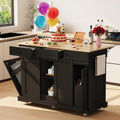 Large Rolling Kitchen Island with Power Outlet, Mobile Kitchen Cart on Wheels with Drop Leaf, 3 Drawers, Trash Can Storage, Spice Rack, Towel Holder, Kitchen Island Table for Dining Room, Home, Black