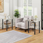 Giantex Square End Table, 2-Tier Sofa Side Table with Clear Tempered Glass Top & Shelf, Small Accent Table with Solid Rubber Wood Legs for Living Room Bedroom Home Office (Black & Clear)