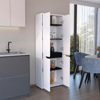 4-Door Kitchen Pantry Organizer Cabinet, Wooden Cupboard Credenza Bufffet Serving with Storage Shelves, Freestanding Hutch for Kitchen, Dining Room,White