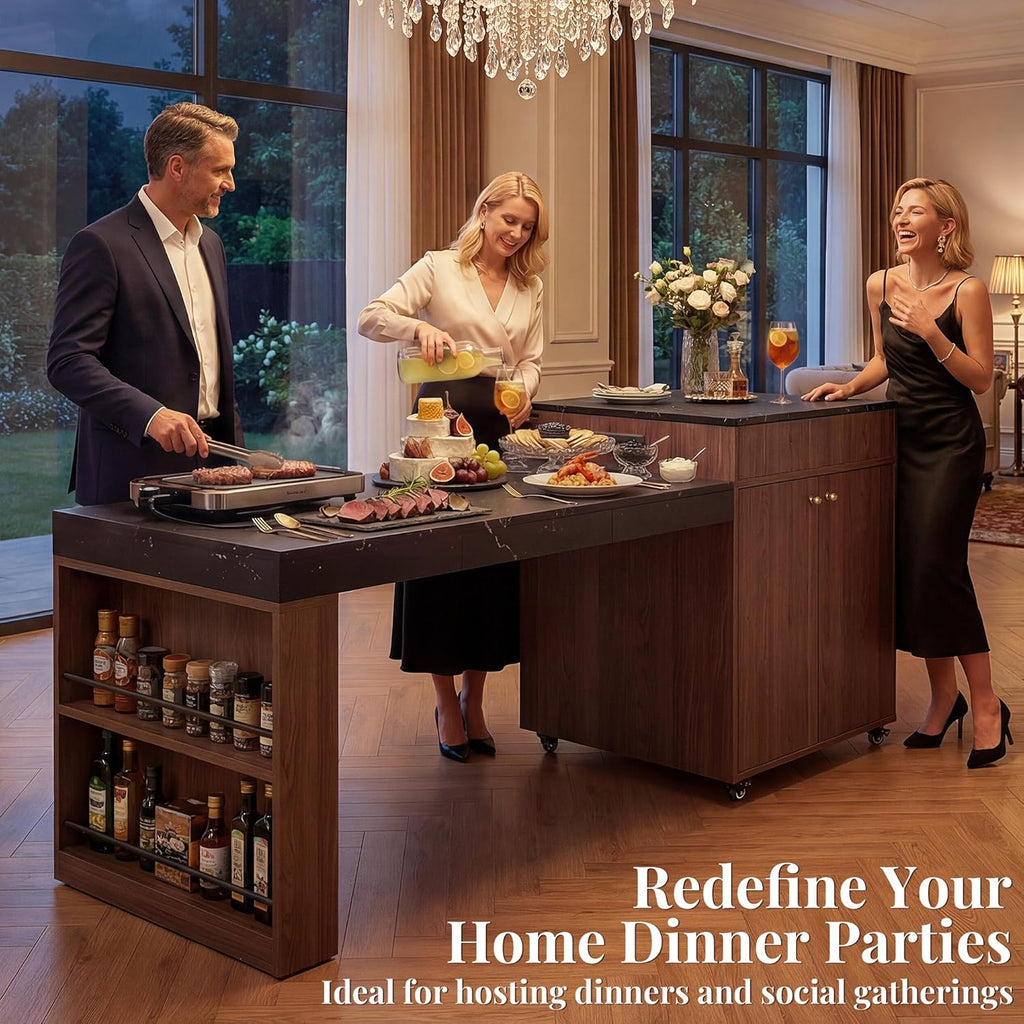 79" Rolling Kitchen Island with Extendable Dining Table for 2-6 | 1500W Power Outlet & Spice Rack Dish Drawer & Appliance Storage Cabinet, Kitchen Carts on Wheels with Storage, Holds 300 lbs