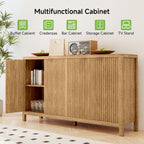 Real Relax Fluted Sideboard Buffet Cabinet with Storage, 55" Modern Sideboard Credenza Cabinet with 4 Doors, Coffee Bar Buffet Table for Dining Room, Kitchen, and Living Room, 55"x15.4"x32.8", Oak