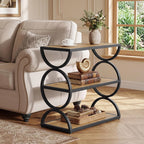 Tribesigns 3-Tier End Table, Narrow Side Table with Storage Shelves, Industrial Accent Table with Unique Circular Frame, Sofa Side Table for Living Room, Rustic Brown