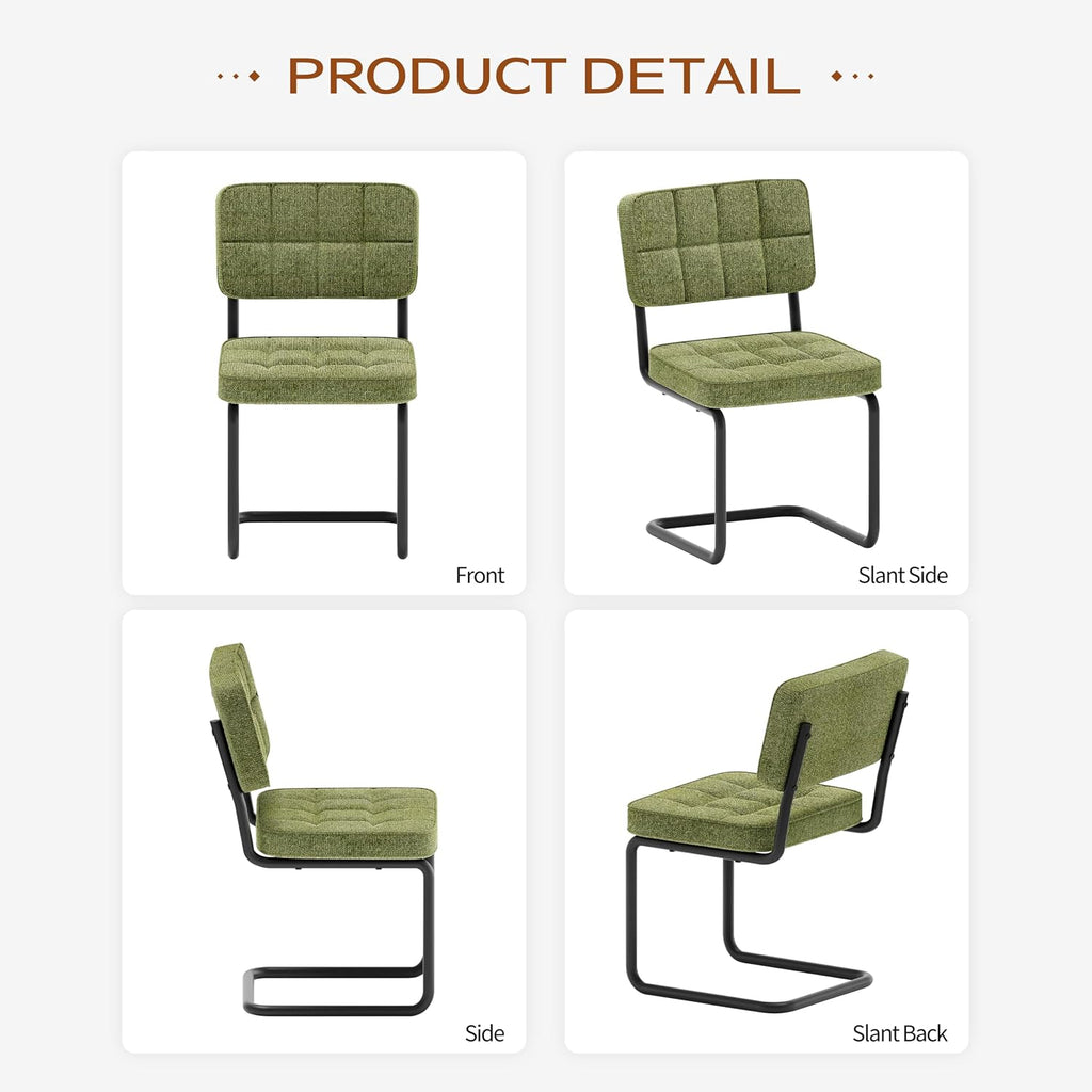 Modern Cantilevered Green Dining Chairs Set of 4, Mid Century Side Dinner Chairs, Armless Backrest, Upholstered Seat, Metal Base, Industrial for Kitchen/Restaurant/Living Room/Cafeteria, Olive