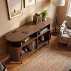 55-Inch Large Vinyl Record Rack with Charging Station, Mid-Century Walnut Record Storage Shelf, Open-Shelf Design with 3 Compartments, Vinyl Album Organizer for the Bedroom or Living Room