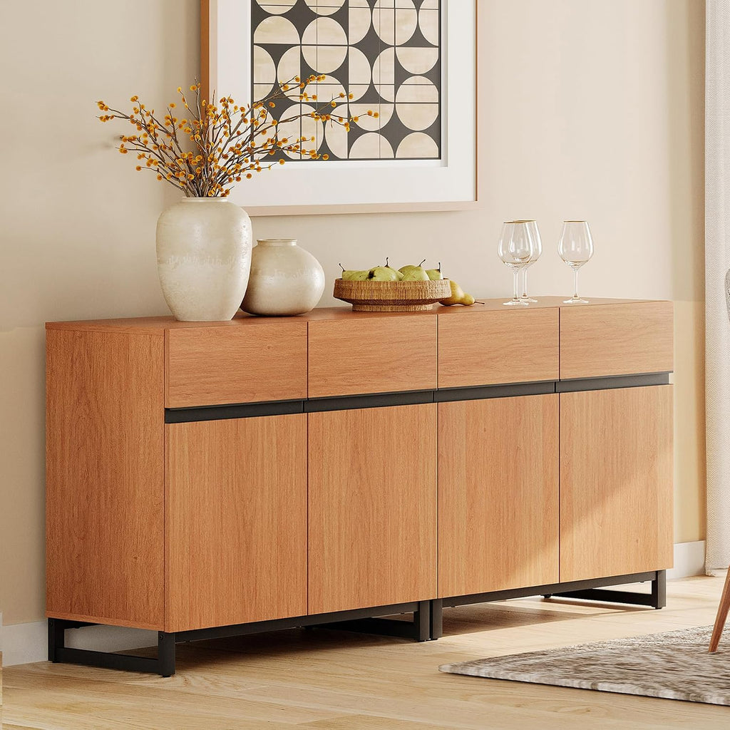 WAMPAT Sideboard Buffet Cabinets, Modern Sideboard with Adjustable Shelf and Metal Base, Coffee Bar Cabinet Storage Cabinet for Living Room, Kitchen, 2Pcs, Mocha