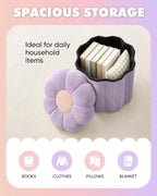 B FSOBEIIALEO Storage Ottoman Foldable, Sunflower Shaped Small Footrest Collapsible Folding Seat Bench for Bedroom Living Room Entryway, Faux Teddy Fur, Purple 12.6"x12.6"x11.4"