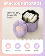 B FSOBEIIALEO Storage Ottoman Foldable, Sunflower Shaped Small Footrest Collapsible Folding Seat Bench for Bedroom Living Room Entryway, Faux Teddy Fur, Purple 12.6"x12.6"x11.4"