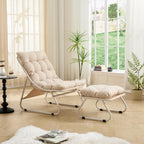 Polay Patio Outdoor Lounge Chair with Ottoman, Comfy Sling Recliner Chair with Puffy Cushion and Foot Stool, Foot Rest Pouf Ottoman for Living Room, Bedroom, Reading Room,A2