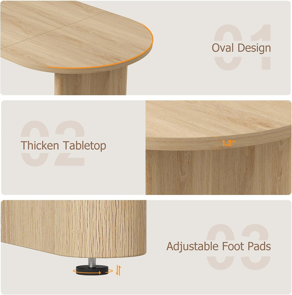 GarveeHome Oval Dining Table for 6-8 People, Long Large Kitchen Table with Thick Sturdy Wooden Base, Farmhouse Dining Room Table for for Kitchen, Living Room, Office (63" Long,Natural)