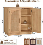 LEYAOYAO Rattan Sideboard Buffet Cabinet with Storage, 31.5" Coffee Bar Cabinet with Arch Doors & Adjustable Shelves, Wood Credenza, Boho Accent Cabinet for Kitchen, Living Room, Natural
