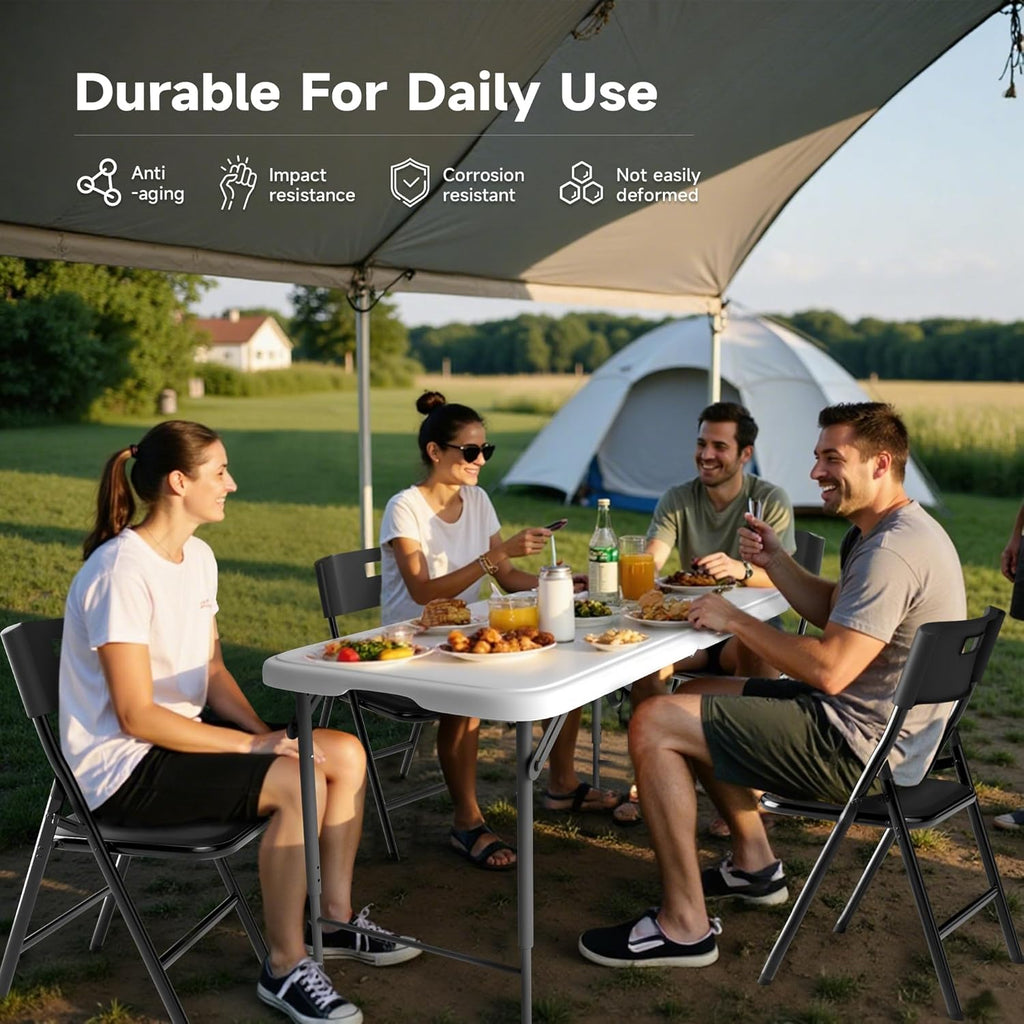 4FT Folding Table Set with 4 Folding Chairs, Heavy Duty 400 lbs Table & 330 lbs Chairs, Portable Folding Furniture Bundle for Camping, Party, Indoor & Outdoor Use