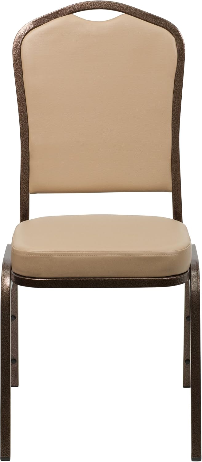 BizChair Crown Back Stacking Banquet Chair in Tan Vinyl - Copper Vein Frame