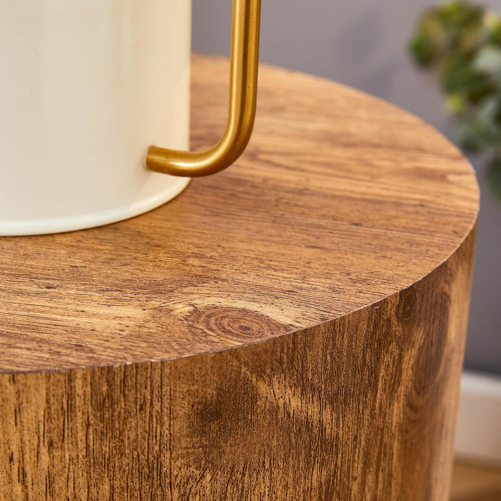 Wooden End Table Round Side Table Imitation Marble Grain Coffee Table Modern Bedside Nightstand Table for Living Room,Office, Apartment,Fully Assembled