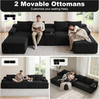 GNIXUU 140.6" Oversized U Shaped Black Boneless Sectional Couches for Living Room, Large Cloud Modular Sofa Set with Storage Console, Cup Holder, Side Pockets, Deep Seat No Assembly Corduroy Couch