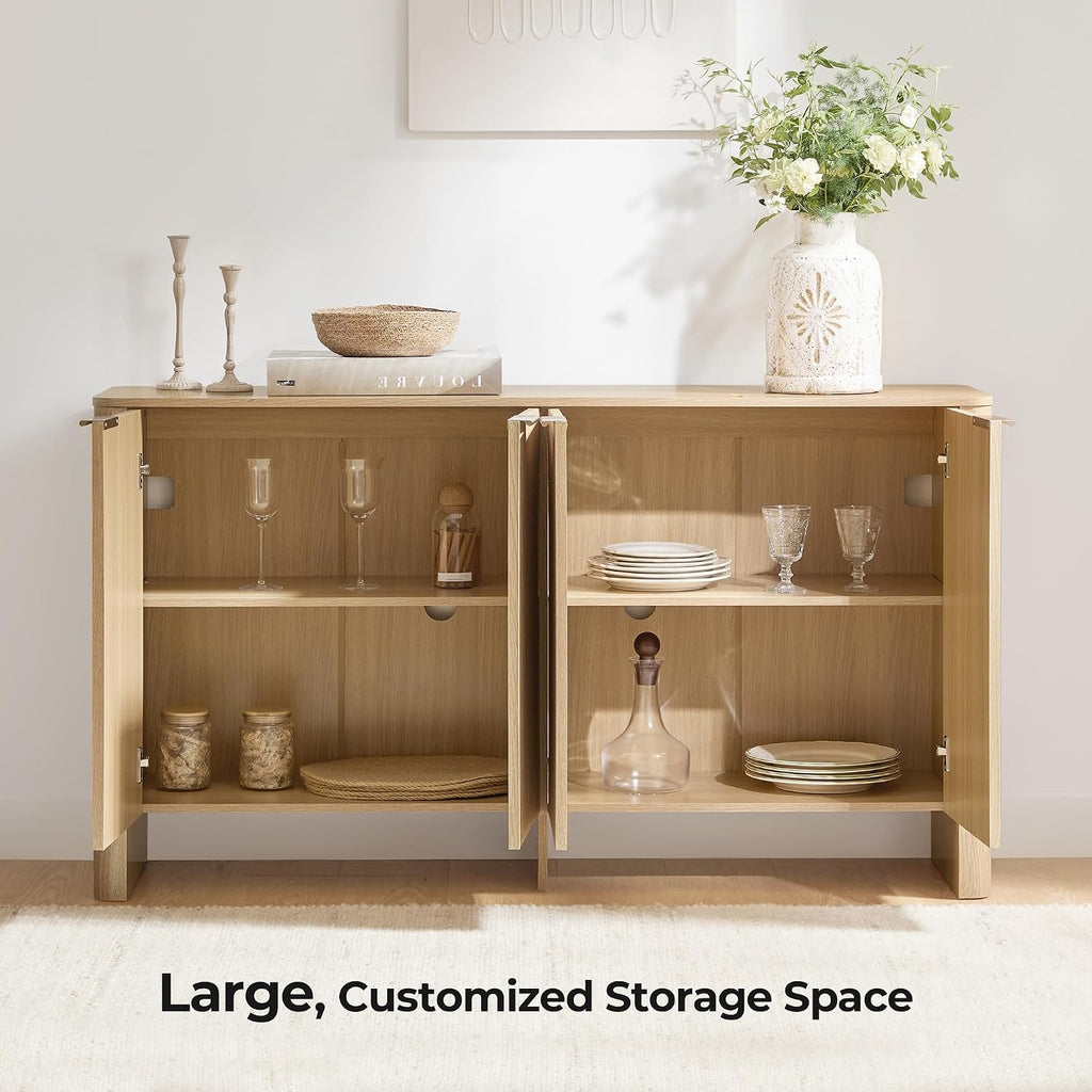 CHITA 61" Sideboard Buffet Cabinet with Storage, Living Room Accent Cabinet with Doors and Adjustable Shelves, for Bar, Kitchen, Oak