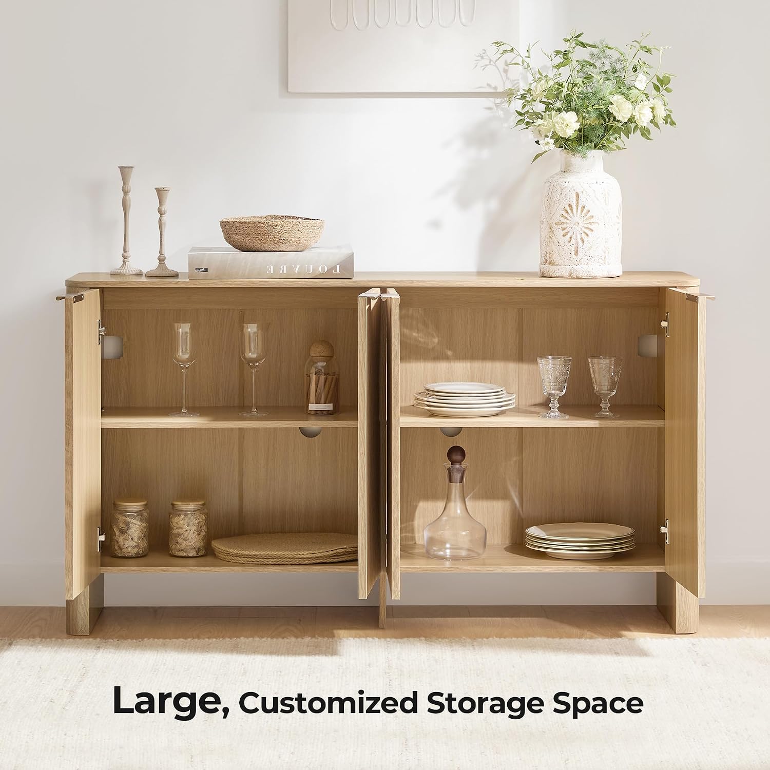 CHITA 61" Sideboard Buffet Cabinet with Storage, Living Room Accent Cabinet with Doors and Adjustable Shelves, for Bar, Kitchen, Oak