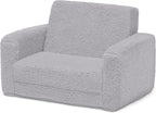 Delta Children Cozee Flip-Out Sherpa 2-in-1 Convertible Chair to Lounger for Kids, Grey