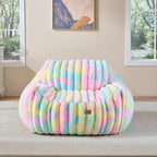 Giant Plush Bean Bag Chair for Adults with Armrests,Oversized Comfy Beanbag Lounge Lazy Floor Sofa Chair for Game Room,Living Room,Bedroom,Ultra Soft Mini Couch-Rainbow