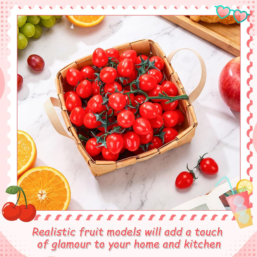 Ripeng 10 Pack Artificial Cherry Tomatoes 7.09" Long Artificial Fruit Lifelike Simulation Tomato Red Tomatoes Decoration Fake Tomato Faux Fruit Fake Vegetables Props for Home Kitchen Cabinet Decor