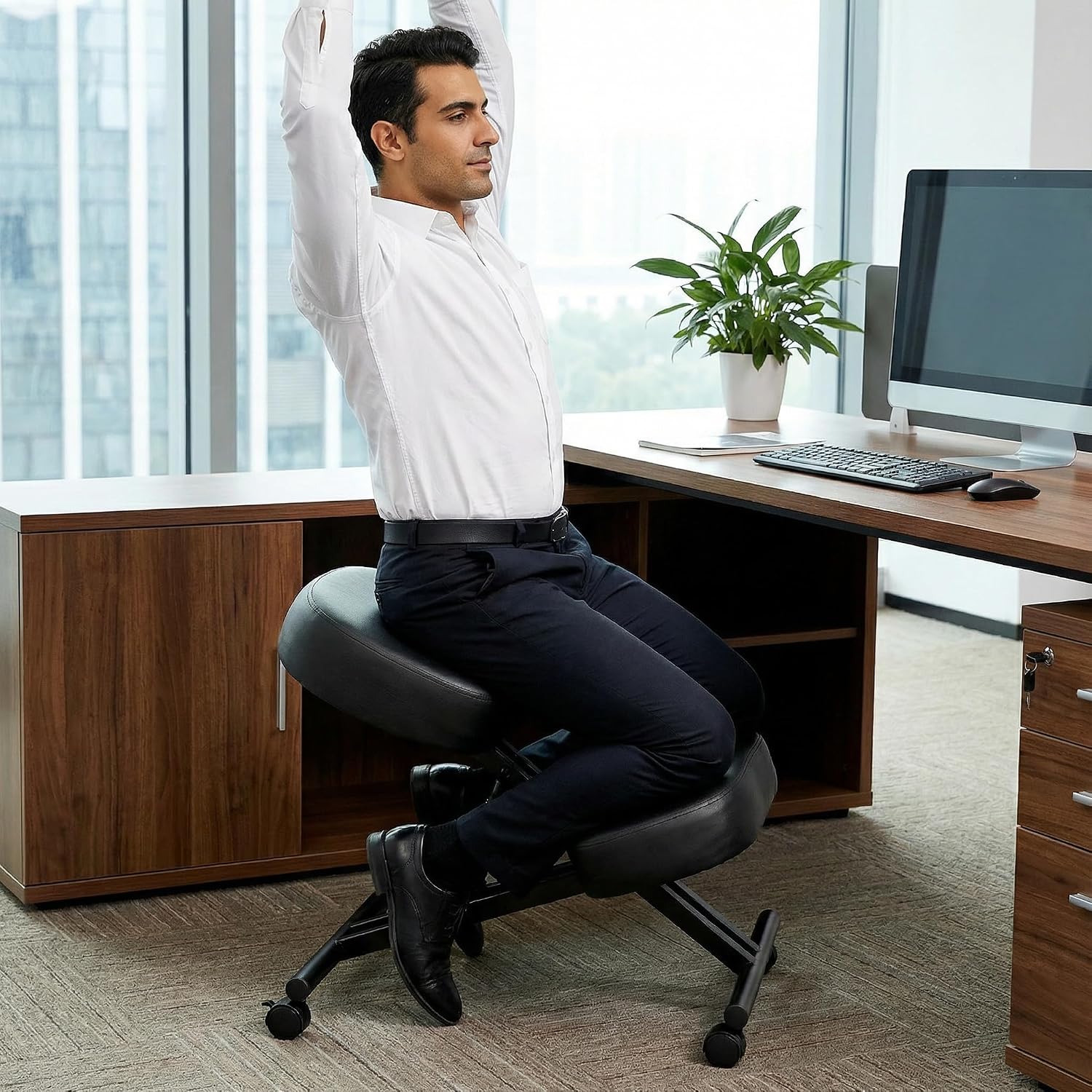 Ergonomic Office Kneeling Chair, Height Adjustable Stool with Thick Foam Cushions and Smooth Gliding Casters to Improve Posture and Relieve Pain, Multifunctional Design for Home and Office
