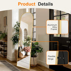 TRAHOME Arched Full Length Mirror, 56"x15" Standing Body Mirror for Wall, with Aluminum Alloy Frame for Bedroom, Living Room, Dressing Room(Gold)