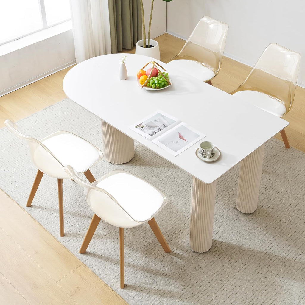 Dining Chairs Set of 4, Clear Acrylic Dining Chair Modern Transparent Chairs with PU Leather Cushions Seat & Wood Legs, Side Chairs for Dining Room Kitchen Restaurant Balcony (White)