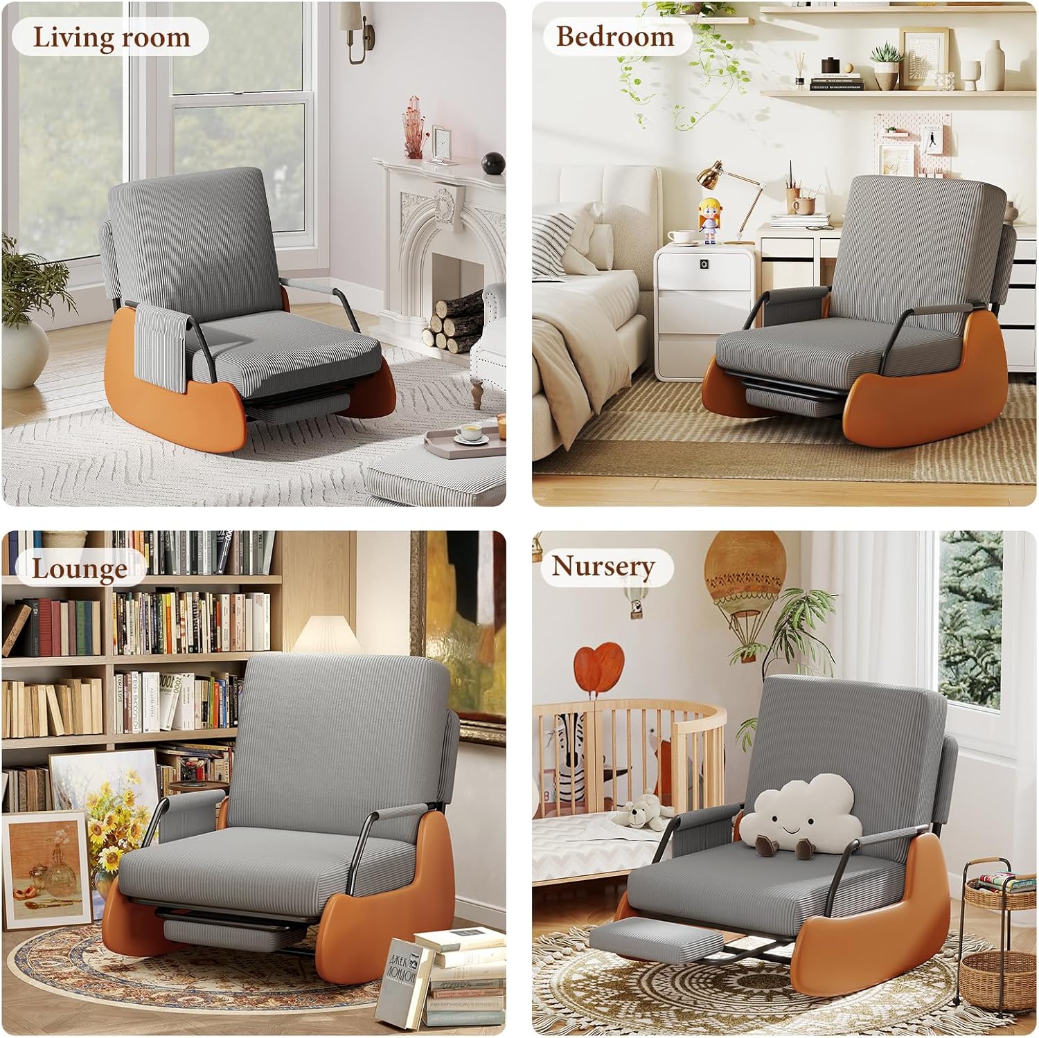 Furniliving Modern Glider Rocking Chair, Upholstered Nursery Glider Chair with Adjustable Recline & Retractable Footrest, Comfortable Lounge Chair for Mom Nursery Living Room Bedroom (Dark Grey)