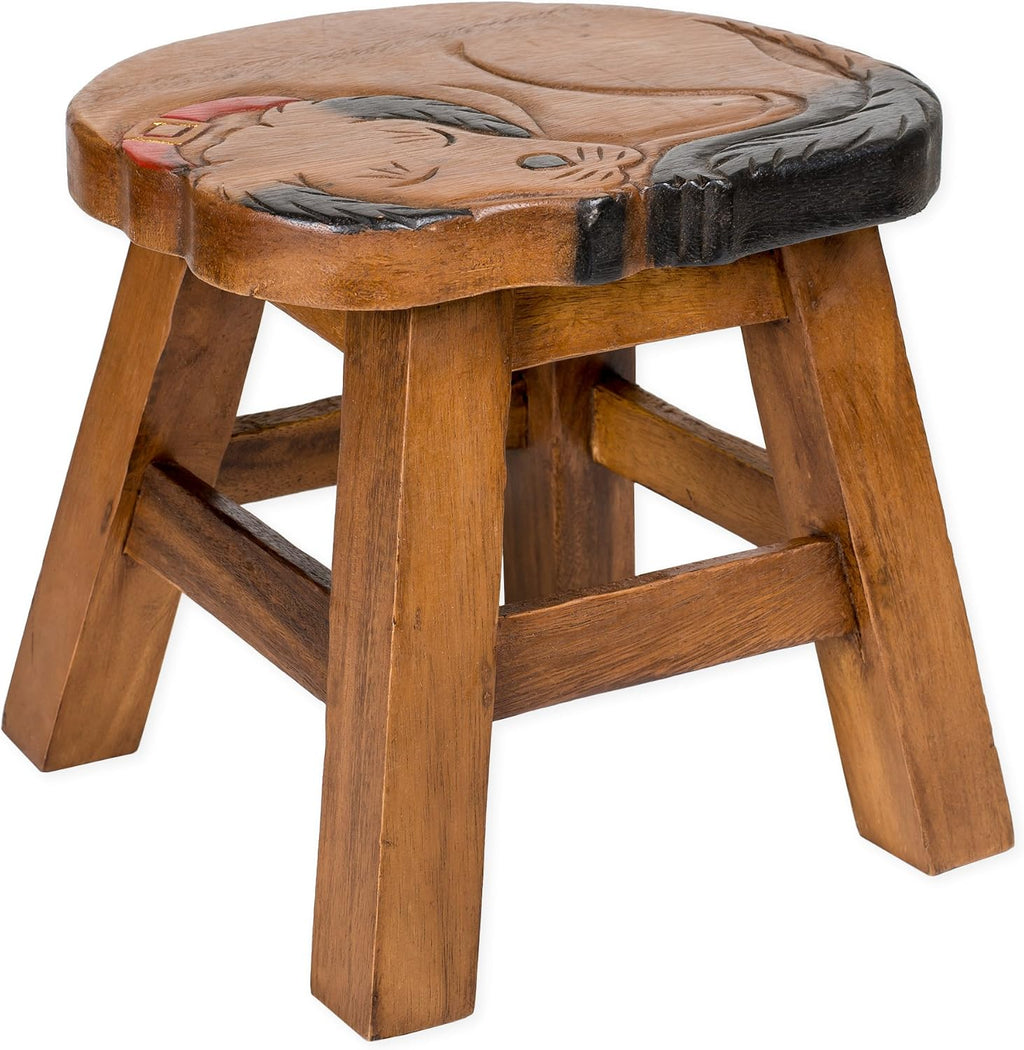 Sleepy Dog Design Hand Carved Acacia Hardwood Decorative Short Stool
