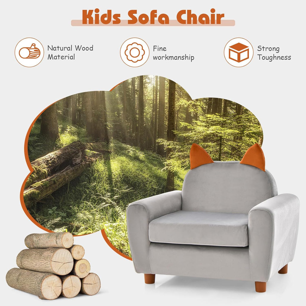 INFANS Kids Sofa, Children Armrest Chair with Sturdy Wood Construction and Dutch Velvet, Upholstered Toddler Armrest Couch Furniture for Nursery Kindergarten Playroom Preschool, Gift for Boys Girls
