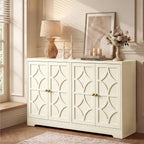 RoyalCraft Sideboard Buffet Cabinet with Storage, 56" Modern Sideboard with 4 Carved Doors, Large Wood Coffee Bar Console Table for Kitchen, Dining Room, Entryway, Living Room, Beige
