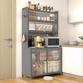 73" Tall Kitchen Pantry Cabinet, 6-Level Metal Storage with Flip Door, Pegboard, Microwave Shelf & Anti-Tip Design for Kitchen, Dining Room, Living Room,Grey