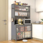 73" Tall Kitchen Pantry Cabinet, 6-Level Metal Storage with Flip Door, Pegboard, Microwave Shelf & Anti-Tip Design for Kitchen, Dining Room, Living Room,Grey