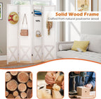 GOFLAME 4 Panel Pegboard Freestanding, 5.6 FT Display Stand with Solid Wood Frame, Foldable Privacy Screen, Room Separator, Display Board Organizer for Retail, Craft Show, White