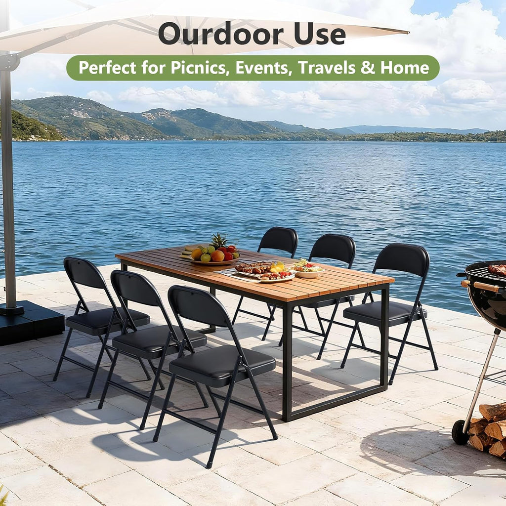 4 Pack Folding Chairs, PU Leather Folding Dining Chairs with Padded Cushion Seat & Back, Indoor Outdoor Folding Chair Set for Home Office, Parties, Events, Wedding, Extra Guest Seating