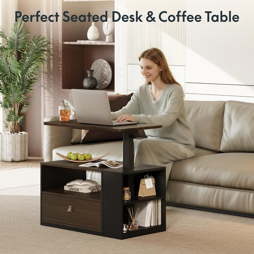 FLEXISPOT H7 CAB End Table with Drawers Storage,Narrow Side Table Nightstand with Shelves & Cabinet,Bedside Table for Small Spaces,Sofa Couch Table for Living Room Bedroom（Walnut Table with Cabinet）