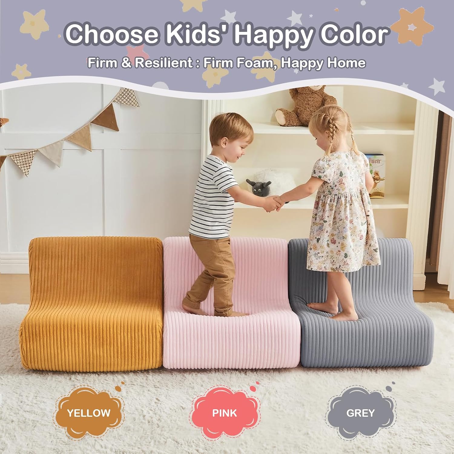 DAICO Toddler Bean Bag Chair Grey Kids Reading Sofa Couch 1-3 Years Old | Toddler Plush Lounge chair with Handle for Playroom & Bedroom, Toddler Foam Couch with Washable Cover for Boys and Girls
